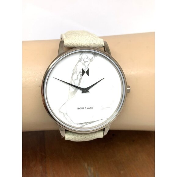 MVMT Women\'s Watch Boulevard Quartz White Gray Marble Dial Leather Band 38mm main image 10